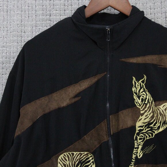 Vintage Monaliza Windbreaker Jacket Mens 2XL Black Full Zip Zebra Pattern 90s - Picture 4 of 9